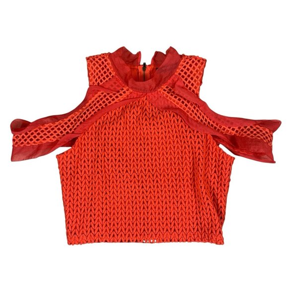 Sugar Lips Orange Mesh Cold Shoulder Top Large Statement Evening Party Chic - Picture 1 of 4